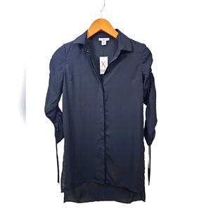 BAR III black sheer lined high low long sleeve top xs